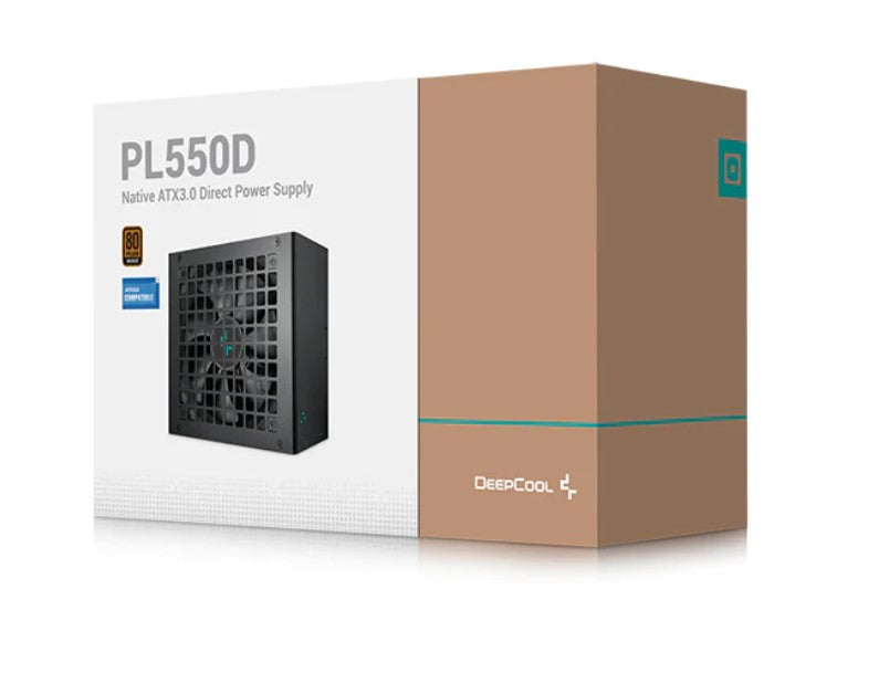 DeepCool PL550D 550W 80+ Bronze Certified Non-Modular ATX Power Supply(Direct Cable), 120mm Fan, DC to DC, ATX3.1, 100,000 MTBF, 85% Efficiency DeepCool PL550D 550W 80+ Bronze Certified Non-Modular ATX Power Supply(Direct Cable), 120mm Fan, DC to DC, ATX3.1, 100,000 MTBF, 85% Efficiency